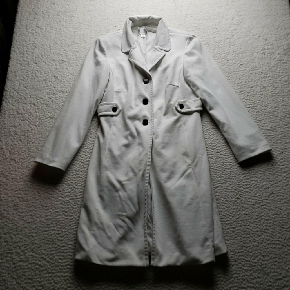 Julian Taylor Coat Womens Petite 12P White Twill Button Front Lined Pockets Long